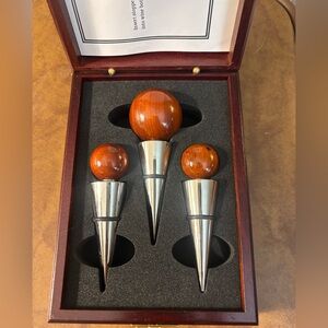 Vintage Wooden Box Cocktail / Wine Pourer Set – 3 Piece – With Instructions